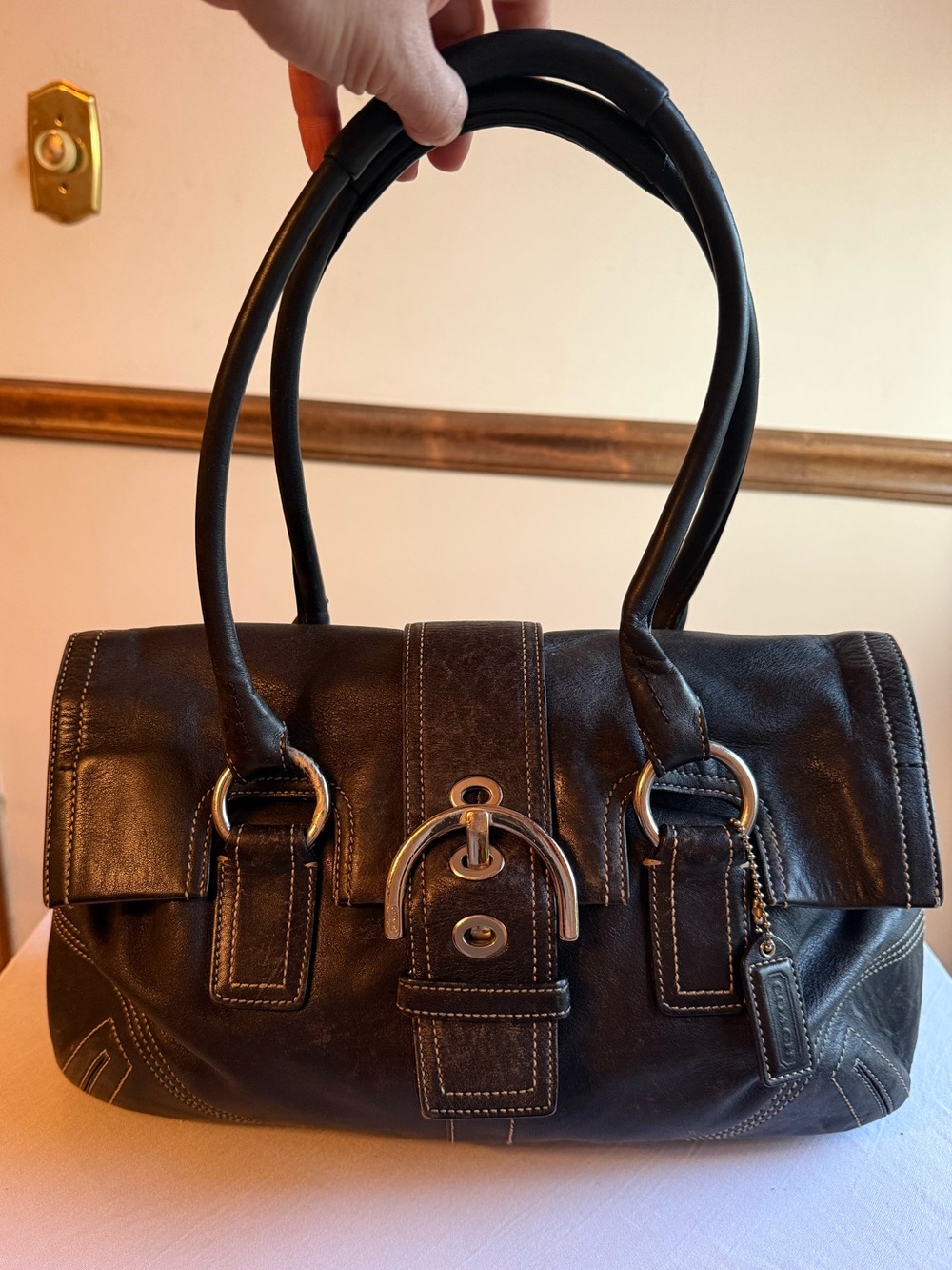 Coach Black Leather Shoulder Bag with Silver-Tone Hardware